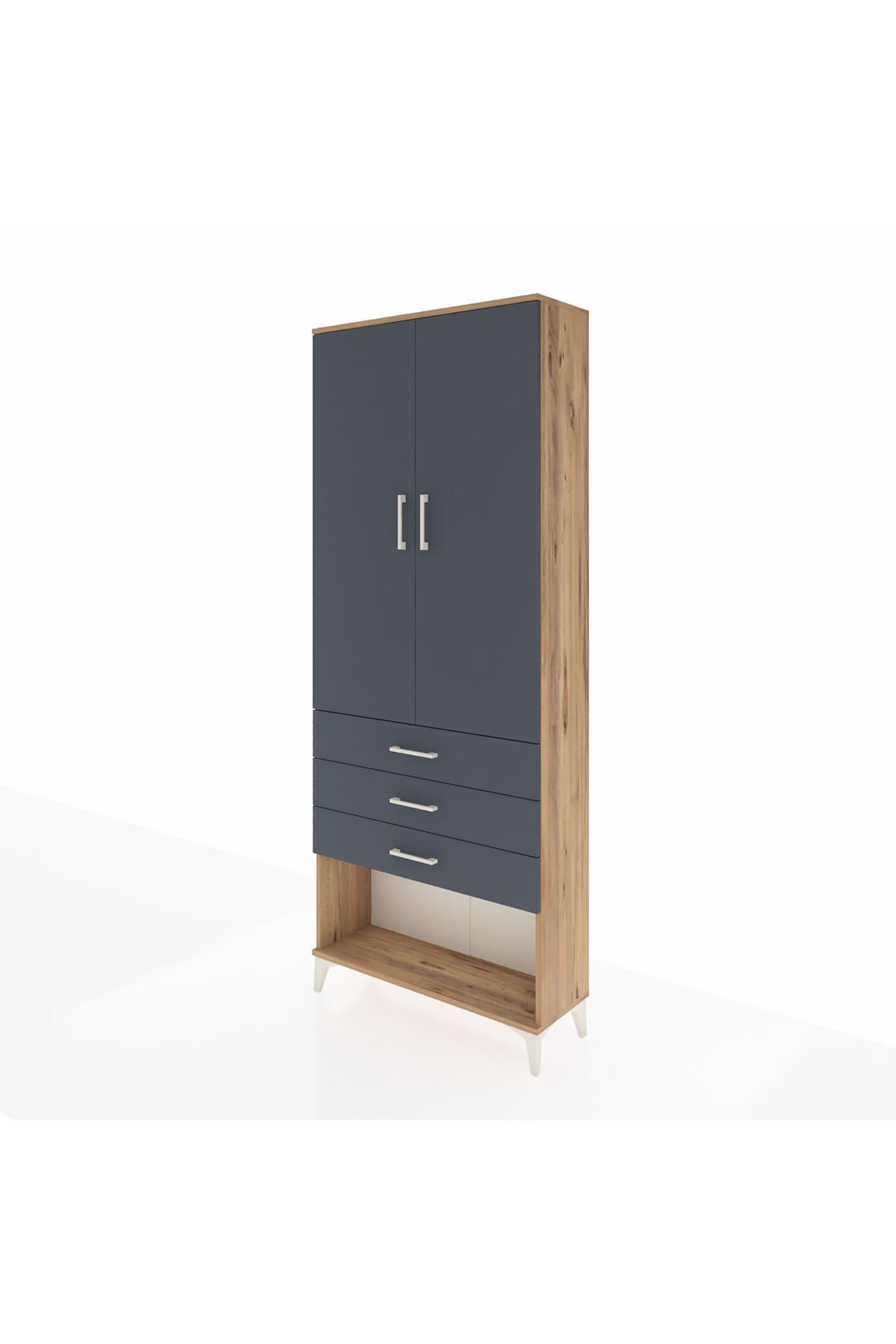 Arges Dolap 3 Raflı 3 Çekmeceli 2 Kapaklı 88x30x221 Çam-Antrasit