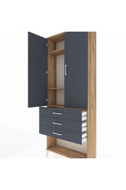 Arges Dolap 3 Raflı 3 Çekmeceli 2 Kapaklı 88x30x221 Çam-Antrasit