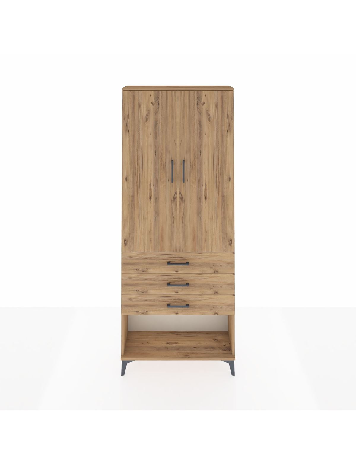 Arges Dolap 3 Raflı 3 Çekmeceli 2 Kapaklı 88x30x221 Çam-Çam