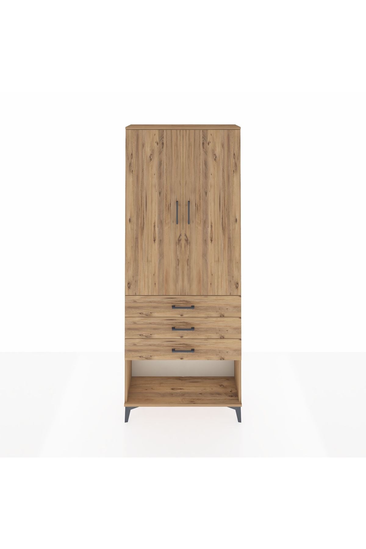 Arges Dolap 3 Raflı 3 Çekmeceli 2 Kapaklı 88x30x221 Çam-Çam