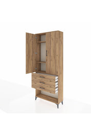 Arges Dolap 3 Raflı 3 Çekmeceli 2 Kapaklı 88x30x221 Çam-Çam