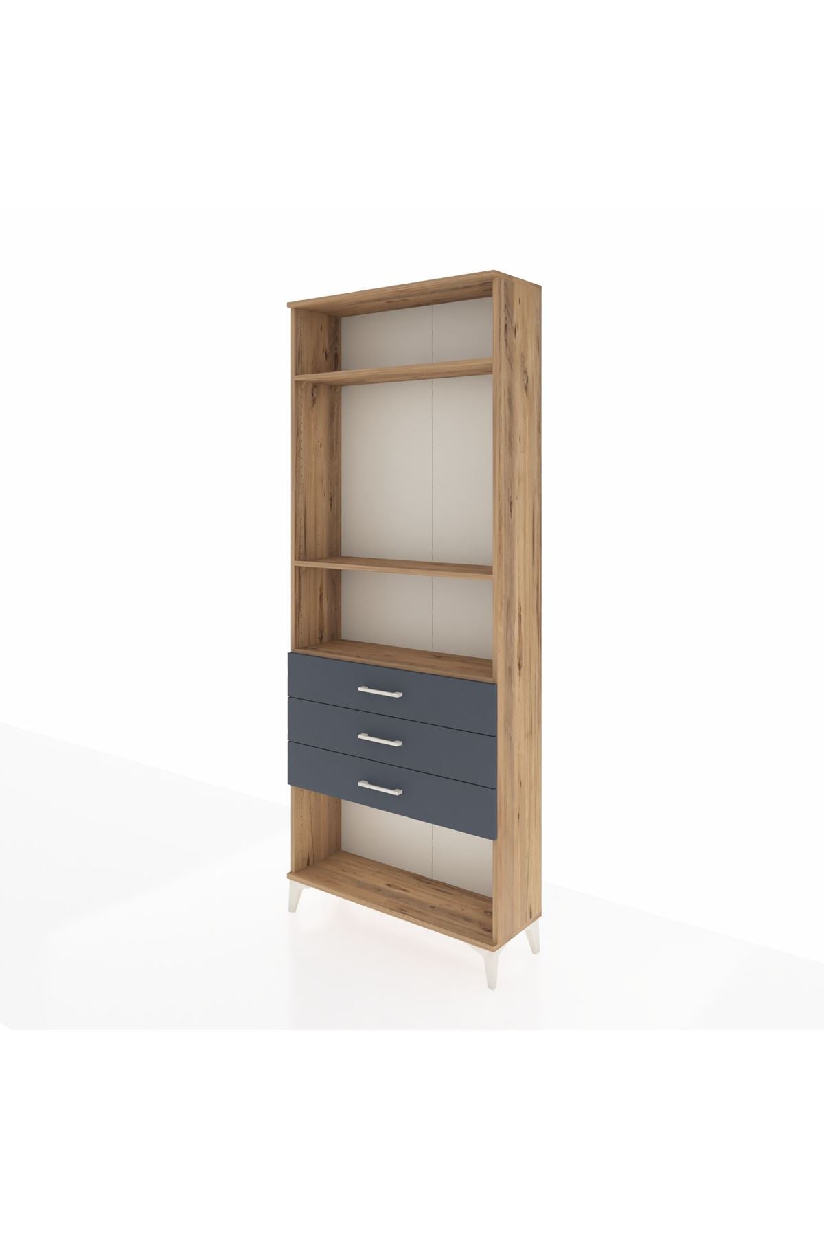 Arges Dolap 3 Raflı 3 Çekmeceli 88x30x221 Çam-Antrasit