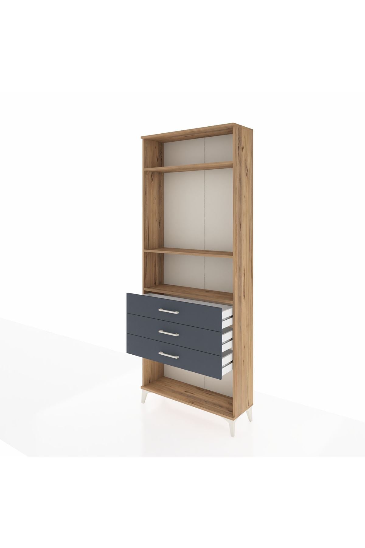 Arges Dolap 3 Raflı 3 Çekmeceli 88x30x221 Çam-Antrasit