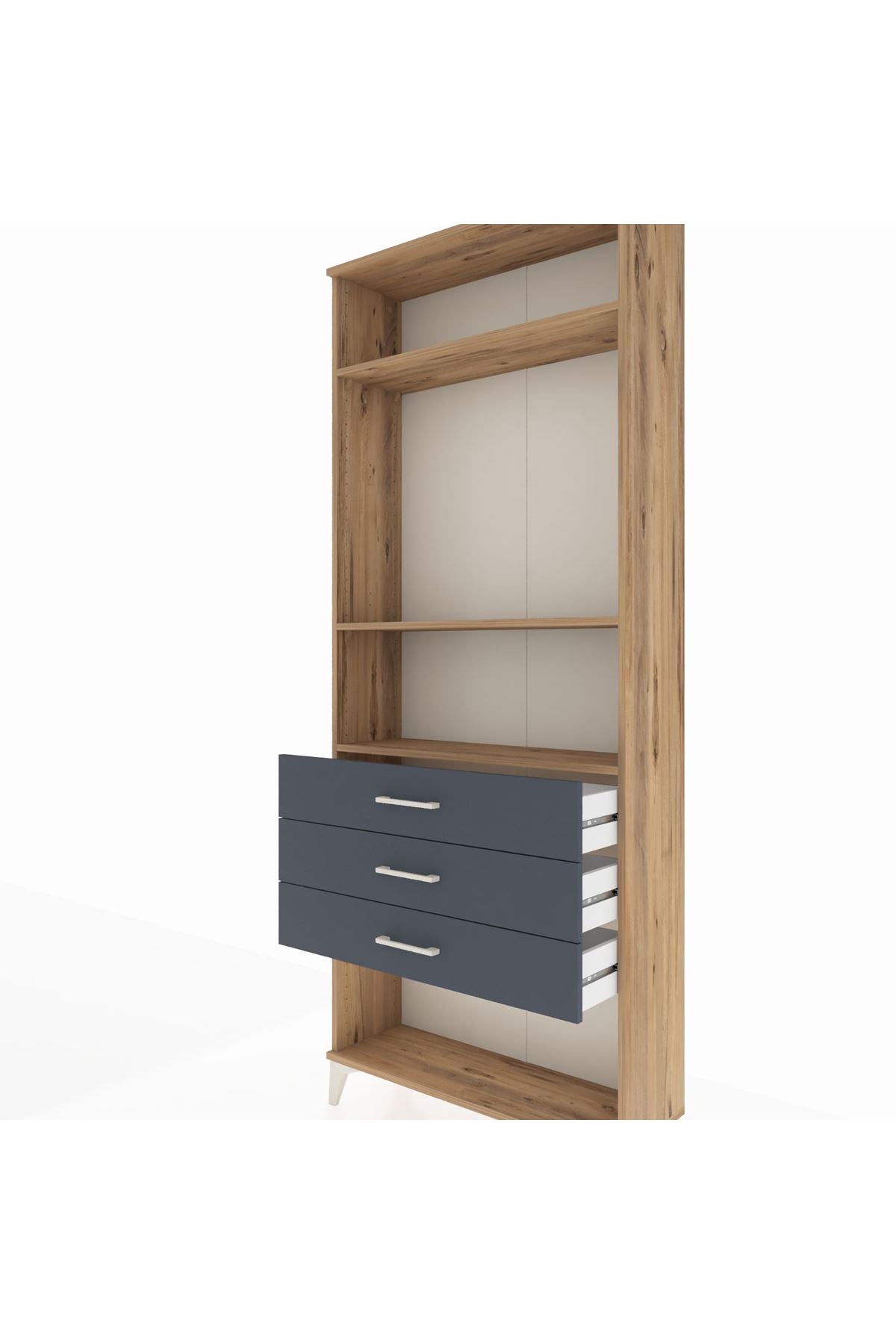 Arges Dolap 3 Raflı 3 Çekmeceli 88x30x221 Çam-Antrasit
