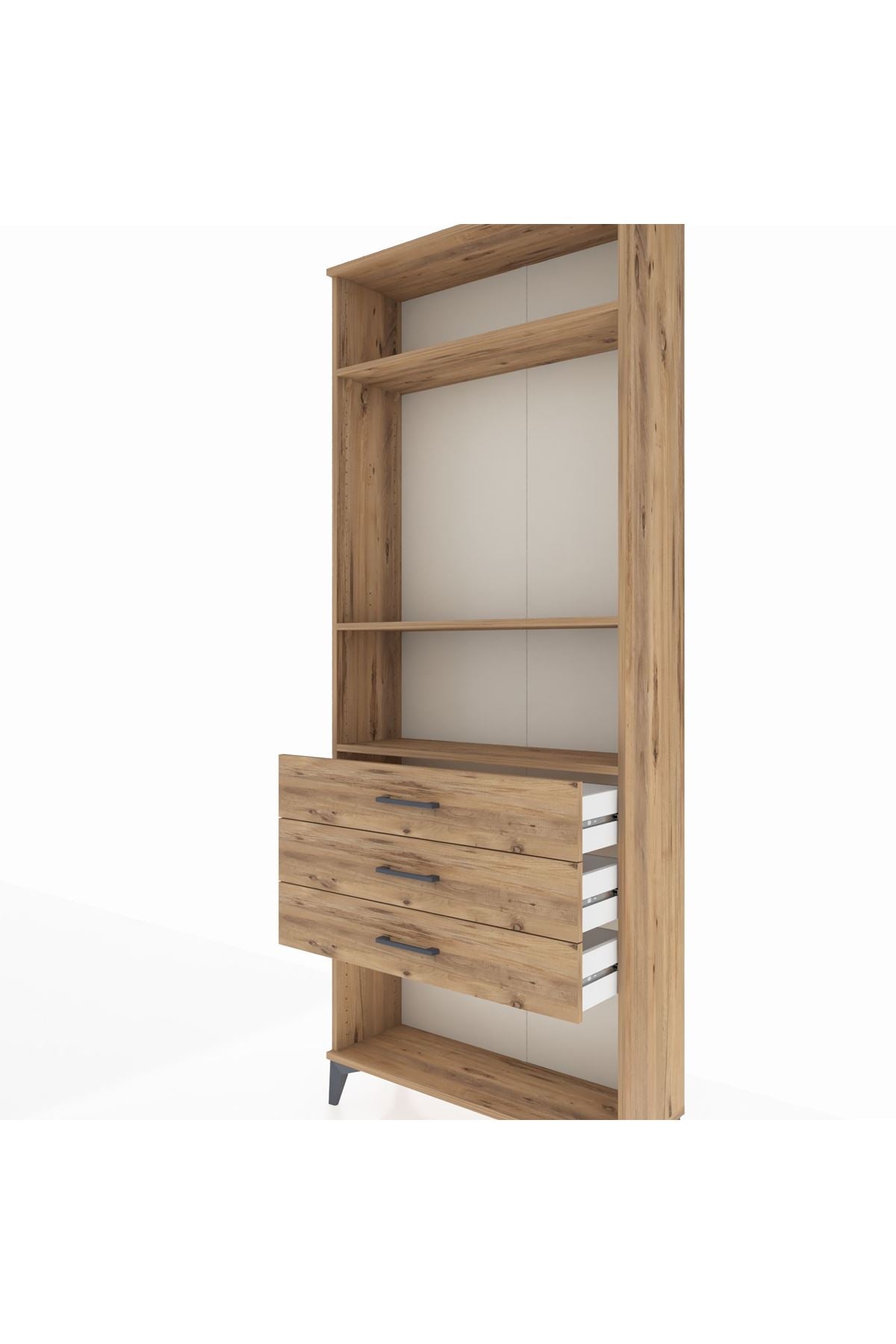 Arges Dolap 3 Raflı 3 Çekmeceli 88x30x221 Çam-Çam