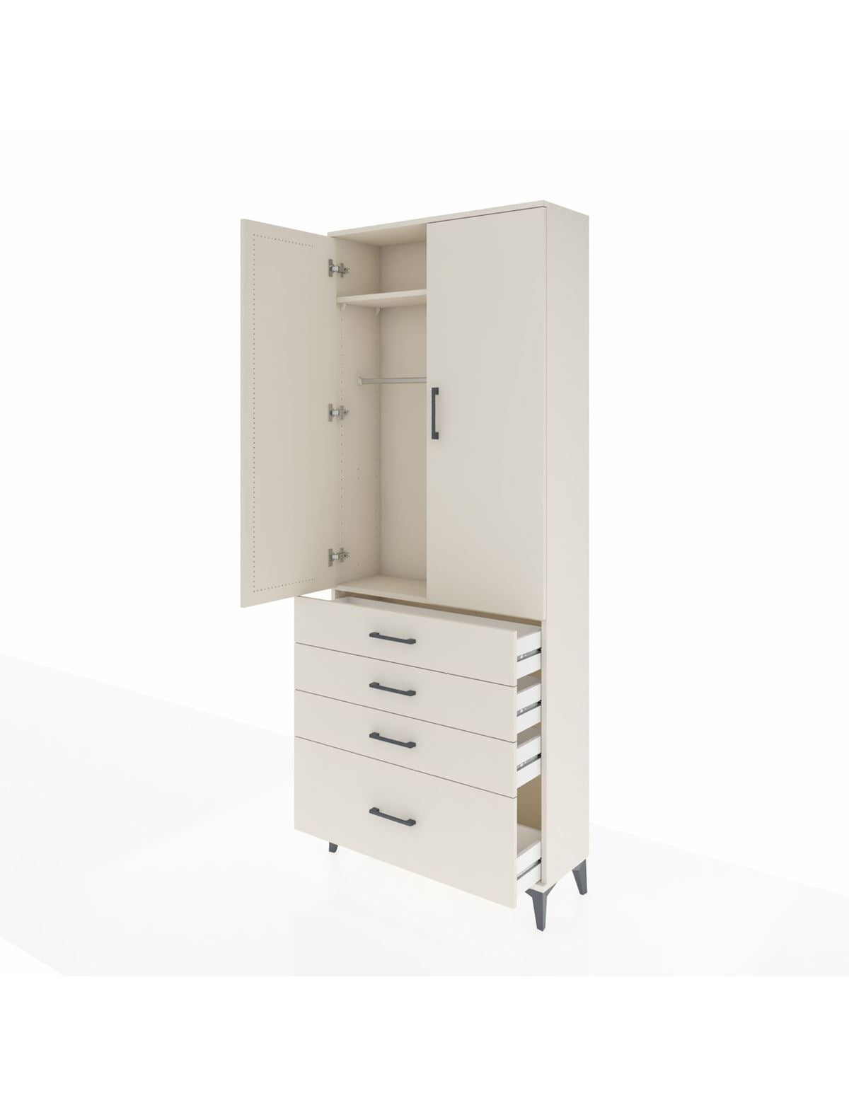 Arges Dolap 2 Raflı 4 Çekmeceli Tek Askılı 88x30x221 - S30M085V1A