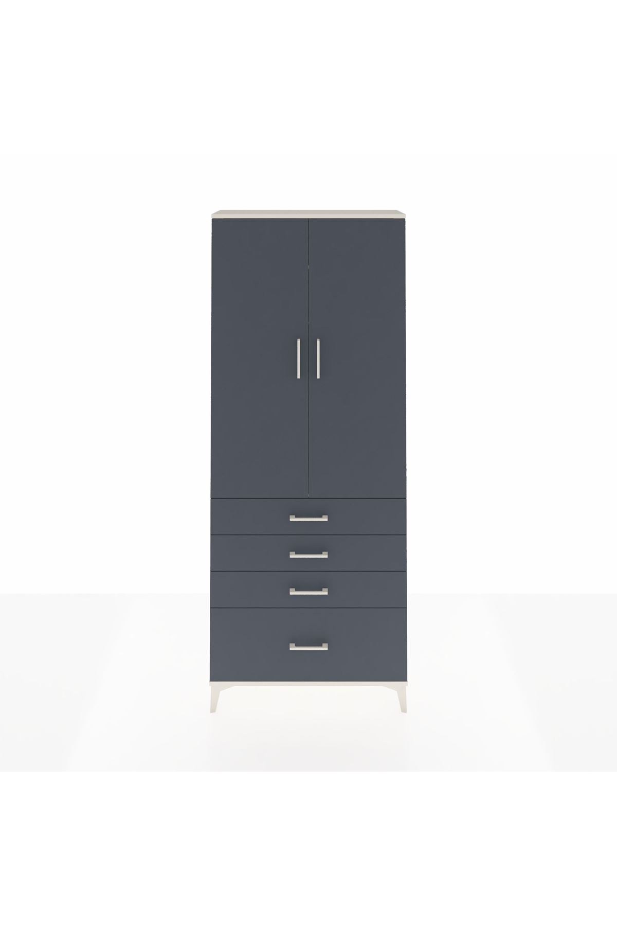 Arges Dolap 2 Raflı 4 Çekmeceli Tek Askılı 88x30x221 Aytaşı-Antrasit