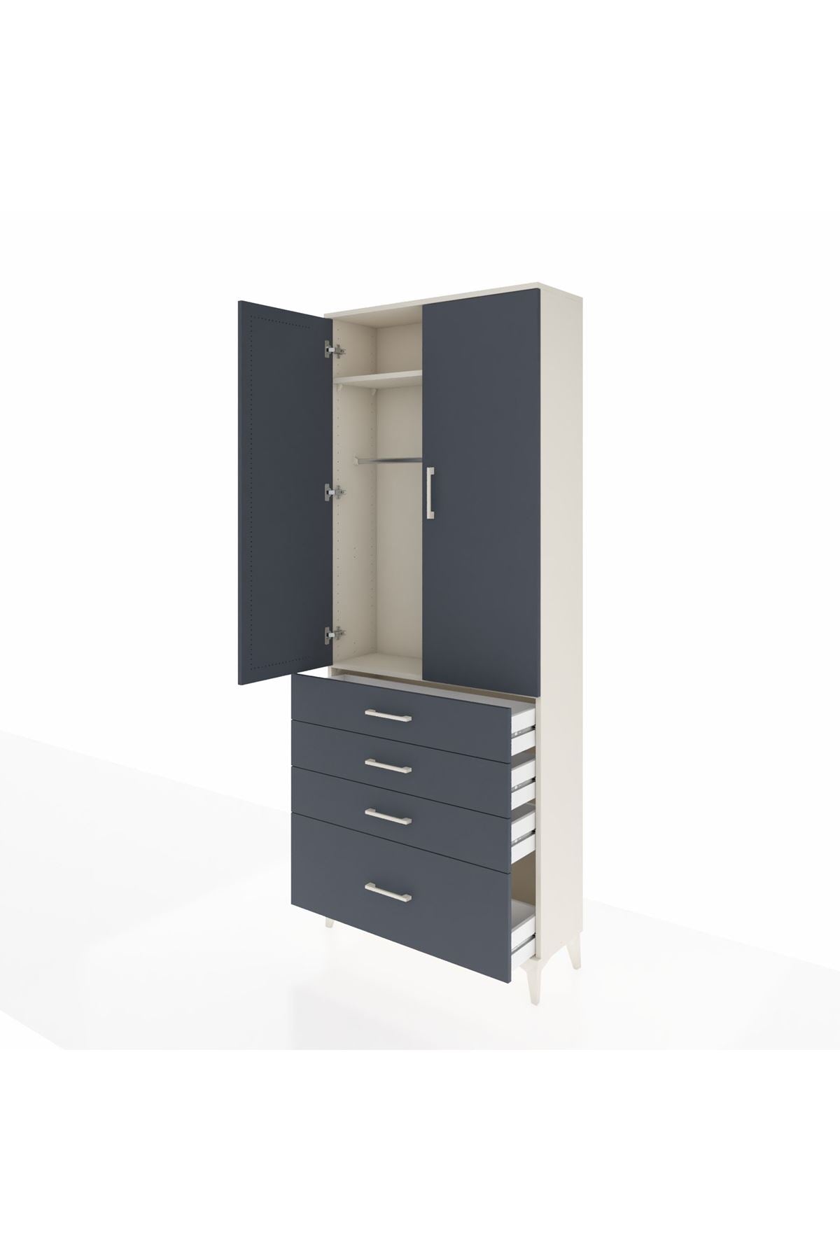 Arges Dolap 2 Raflı 4 Çekmeceli Tek Askılı 88x30x221 Aytaşı-Antrasit