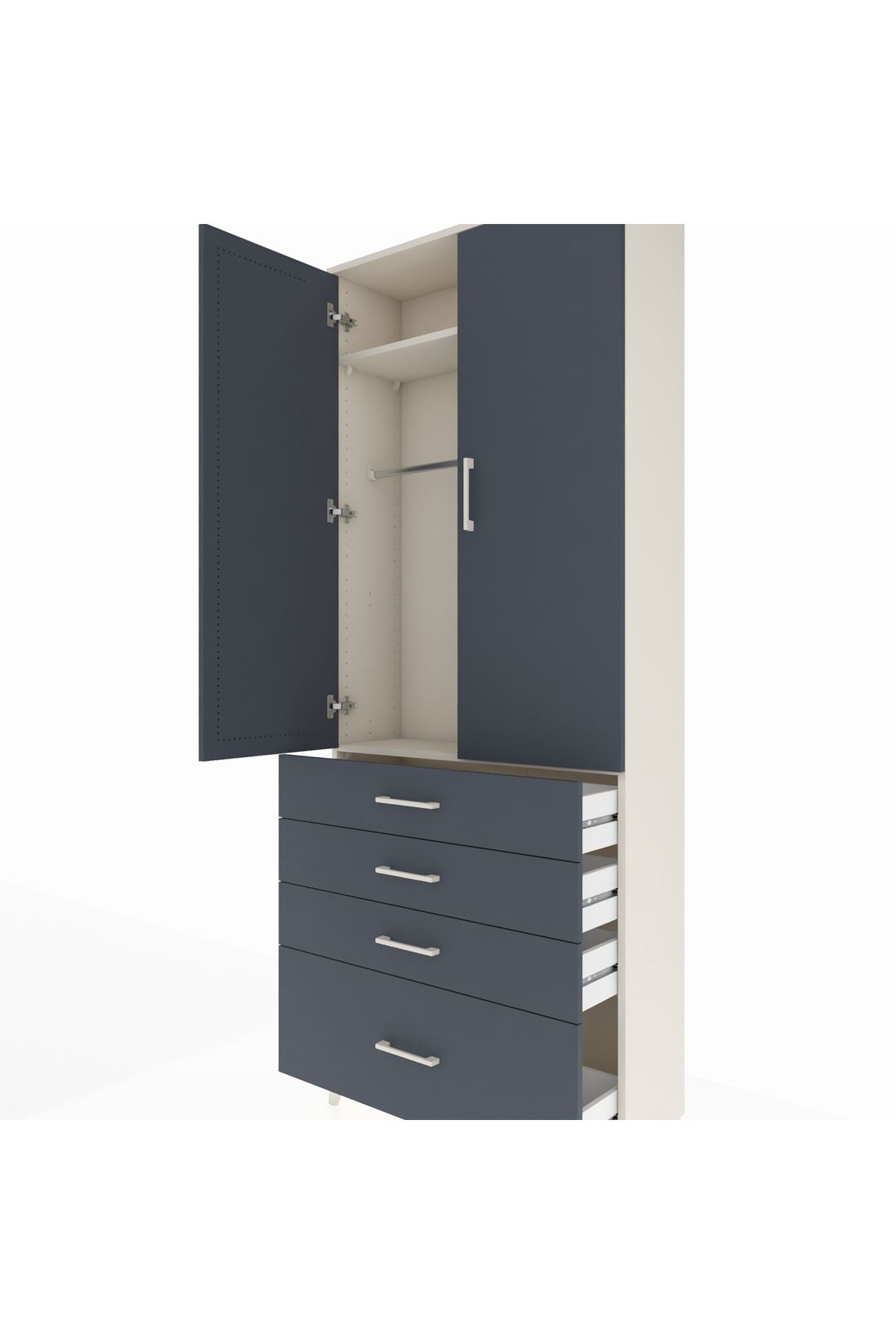 Arges Dolap 2 Raflı 4 Çekmeceli Tek Askılı 88x30x221 Aytaşı-Antrasit