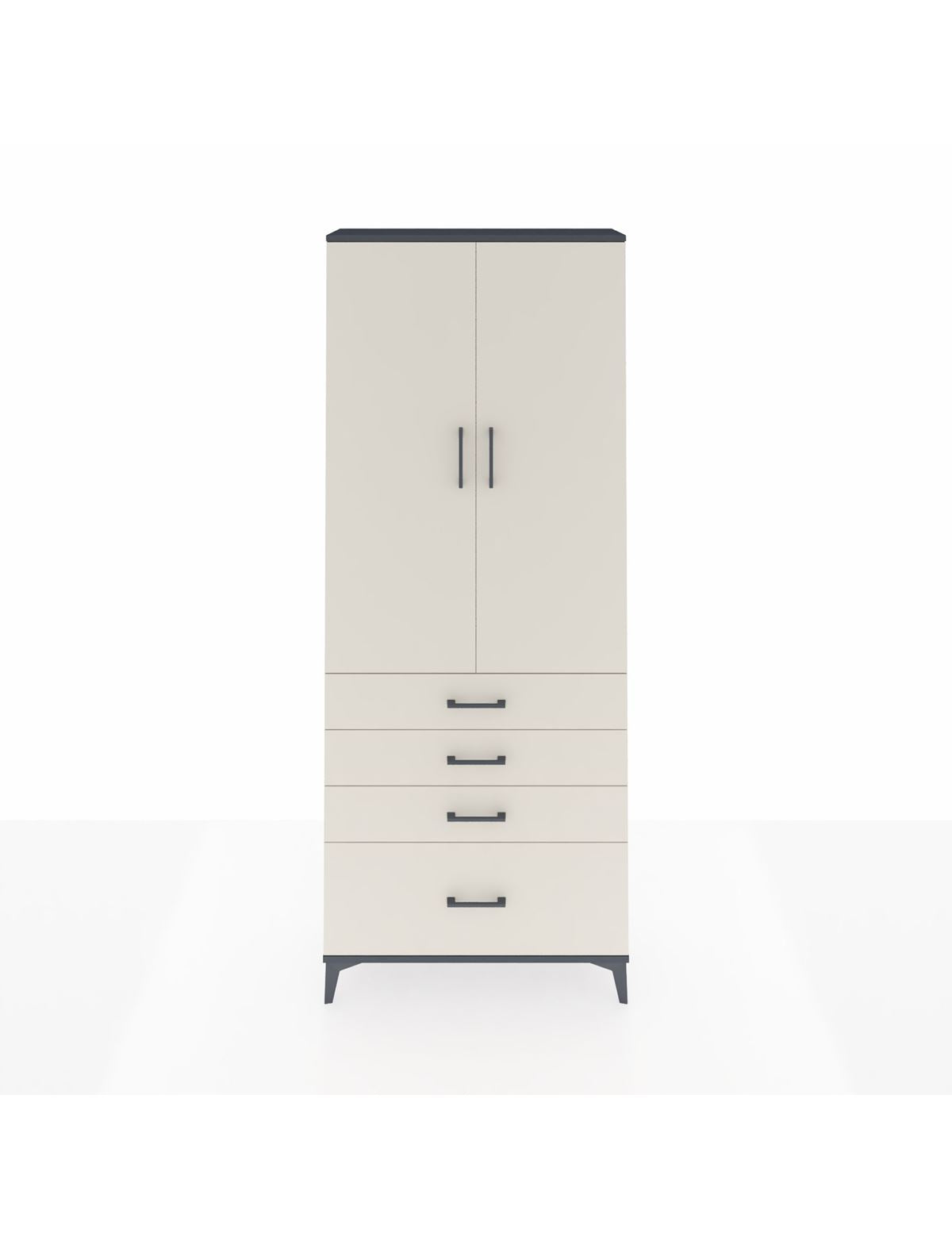 Arges Dolap 2 Raflı 4 Çekmeceli Tek Askılı 88x30x221 Antrasit-Aytaşı