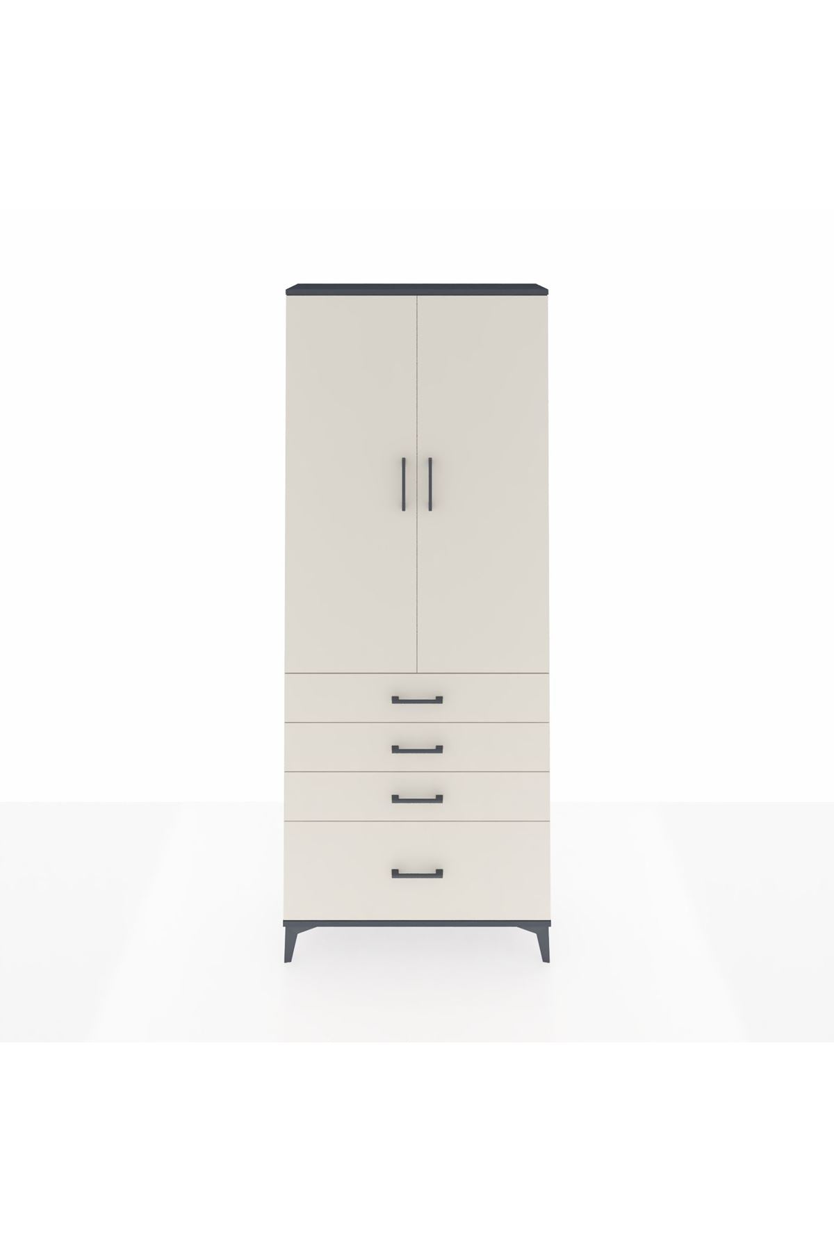 Arges Dolap 2 Raflı 4 Çekmeceli Tek Askılı 88x30x221 Antrasit-Aytaşı