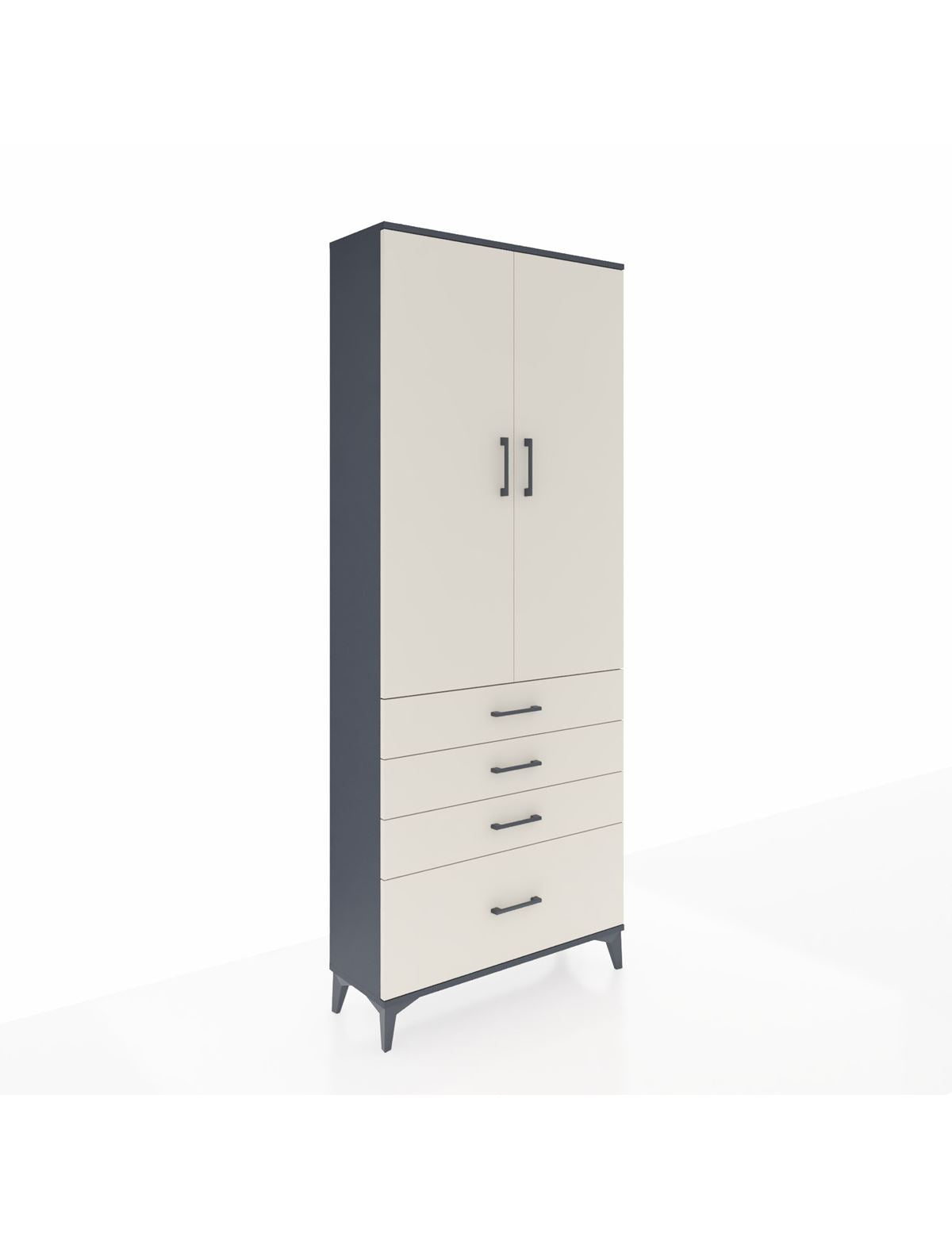 Arges Dolap 2 Raflı 4 Çekmeceli Tek Askılı 88x30x221 Antrasit-Aytaşı