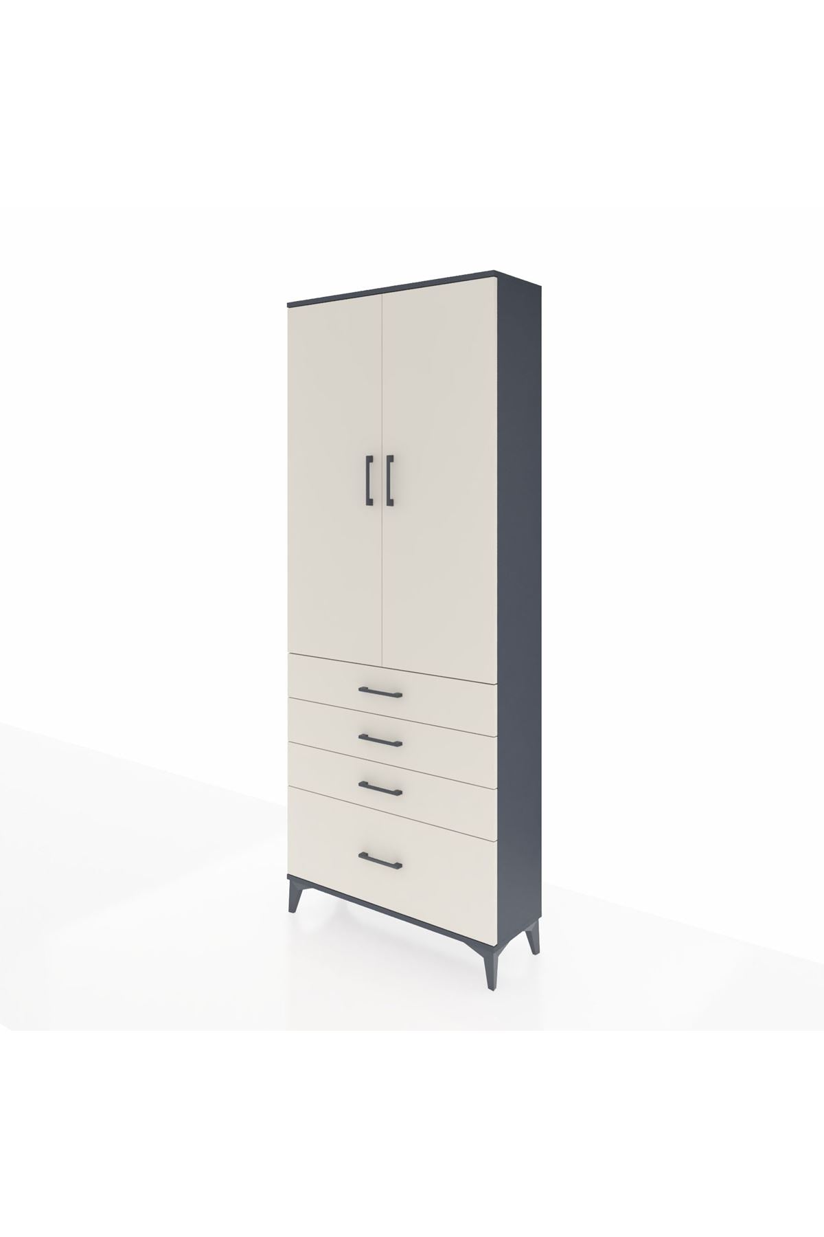 Arges Dolap 2 Raflı 4 Çekmeceli Tek Askılı 88x30x221 Antrasit-Aytaşı