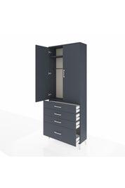 Arges Dolap 2 Raflı 4 Çekmeceli Tek Askılı 88x30x221 Antrasit-Antrasit