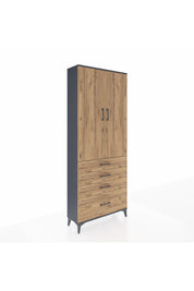 Arges Dolap 2 Raflı 4 Çekmeceli Tek Askılı 88x30x221 Antrasit-Çam