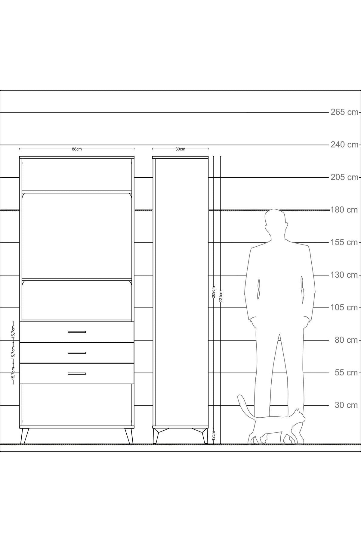 Arges Dolap 3 Raflı 3 Çekmeceli 88x30x221 Çam-Çam