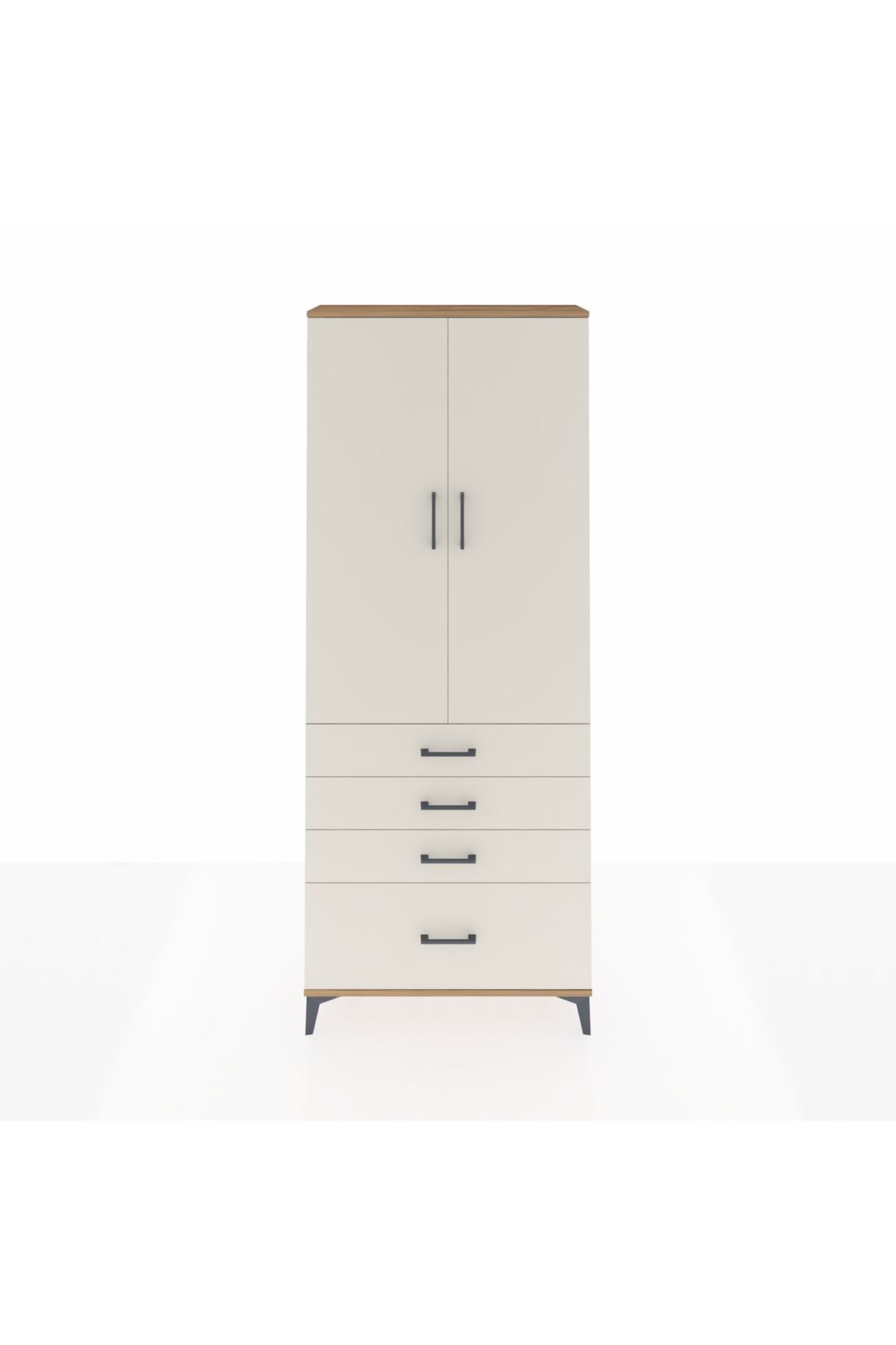 Arges Dolap 2 Raflı 4 Çekmeceli Tek Askılı 88x30x221 Çam-Aytaşı