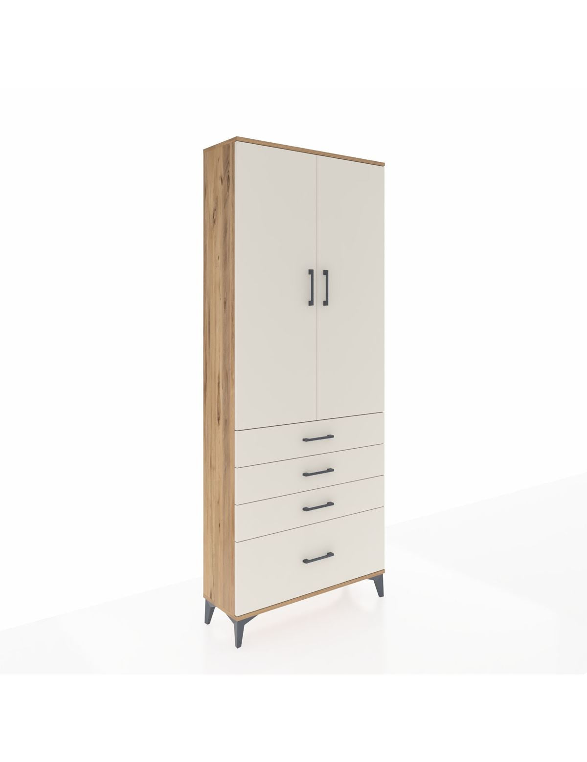 Arges Dolap 2 Raflı 4 Çekmeceli Tek Askılı 88x30x221 Çam-Aytaşı