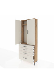 Arges Dolap 2 Raflı 4 Çekmeceli Tek Askılı 88x30x221 Çam-Aytaşı