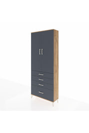 Arges Dolap 2 Raflı 4 Çekmeceli Tek Askılı 88x30x221 Çam-Antrasit