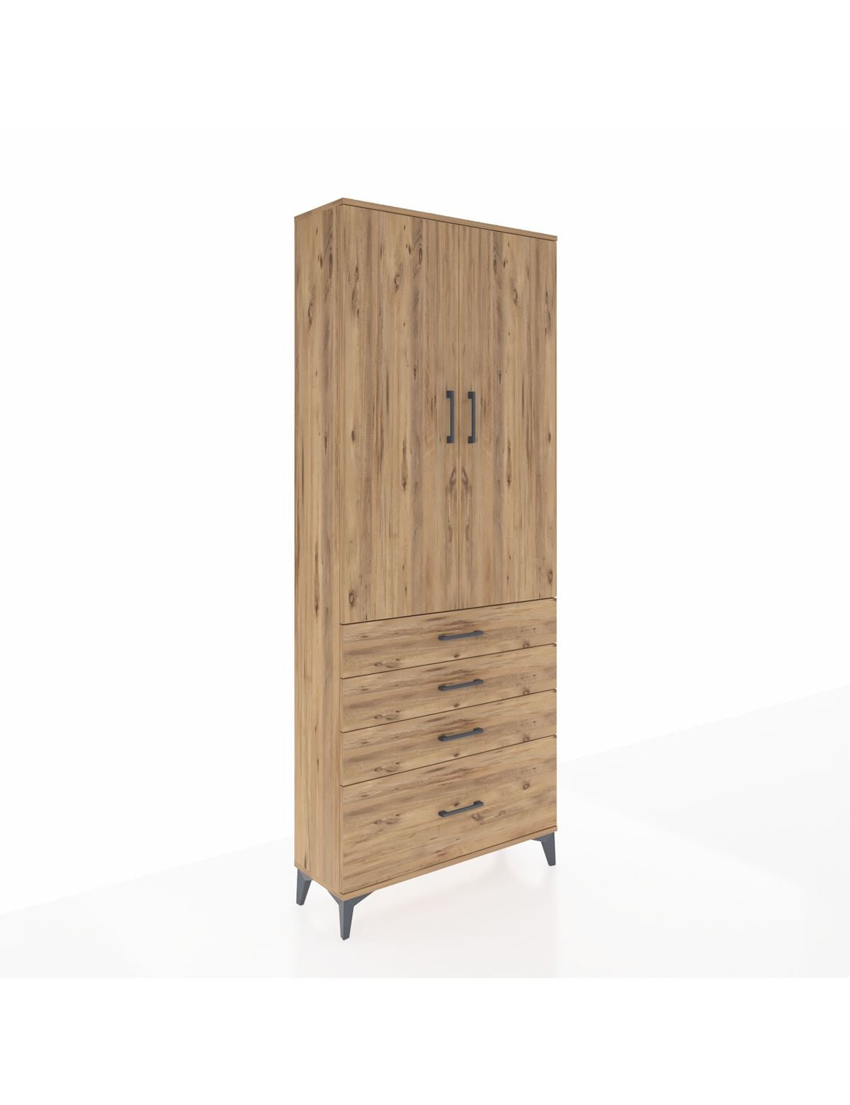 Arges Dolap 2 Raflı 4 Çekmeceli Tek Askılı 88x30x221 Çam-Çam