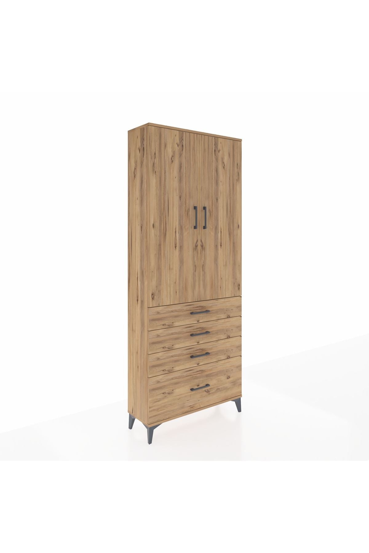 Arges Dolap 2 Raflı 4 Çekmeceli Tek Askılı 88x30x221 Çam-Çam