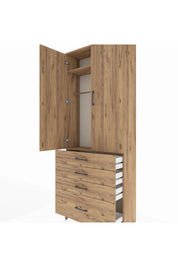 Arges Dolap 2 Raflı 4 Çekmeceli Tek Askılı 88x30x221 Çam-Çam