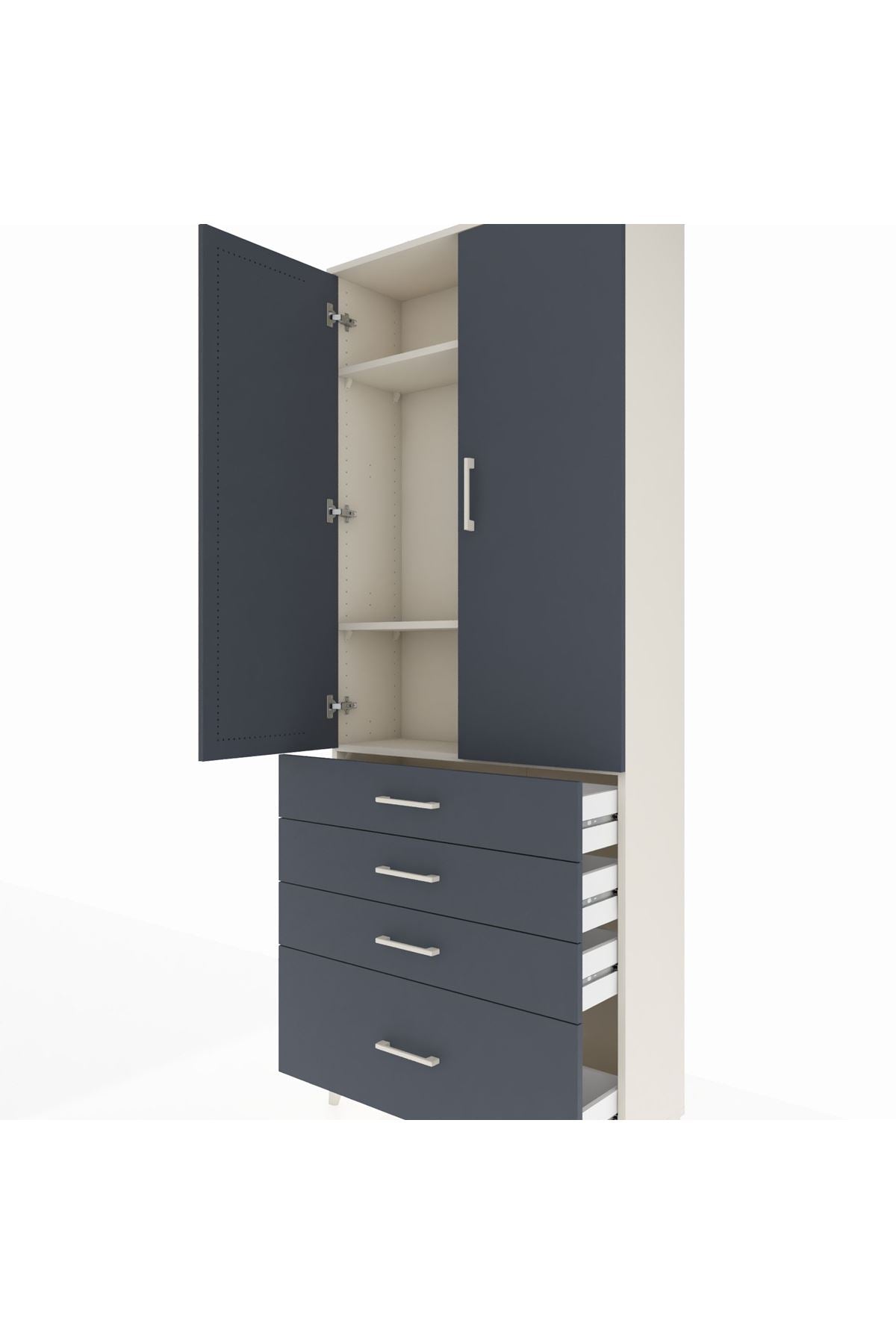 Arges Dolap 3 Raflı 4 Çekmeceli 2 Kapaklı 88x30x221 Aytaşı-Antrasit