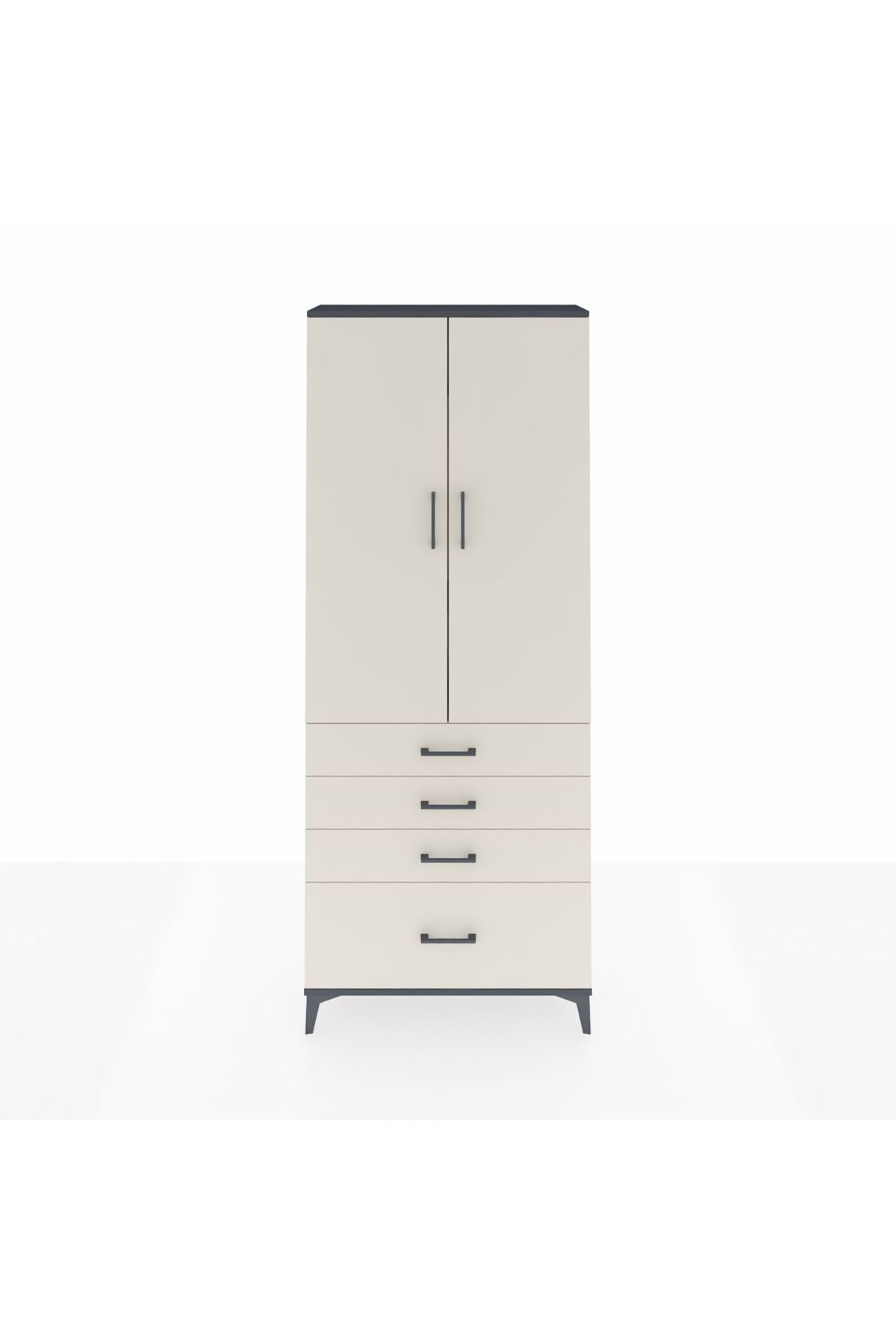 Arges Dolap 3 Raflı 4 Çekmeceli 2 Kapaklı 88x30x221 Antrasit-Aytaşı