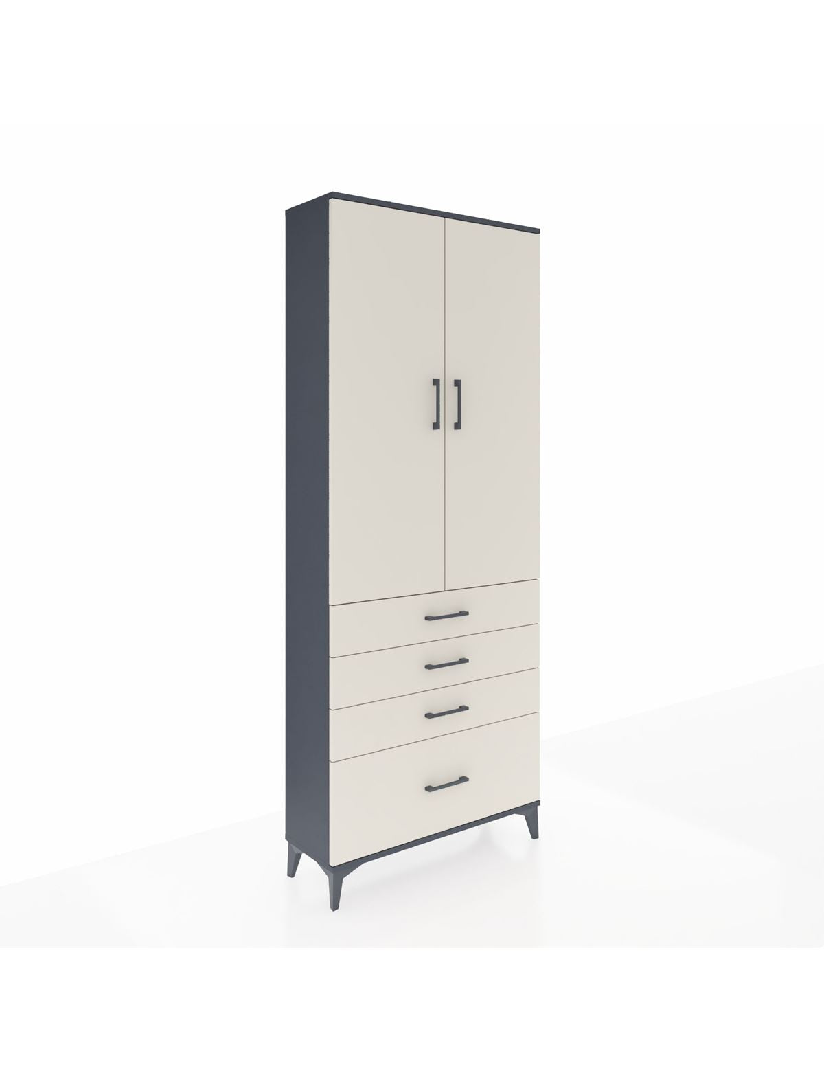 Arges Dolap 3 Raflı 4 Çekmeceli 2 Kapaklı 88x30x221 Antrasit-Aytaşı