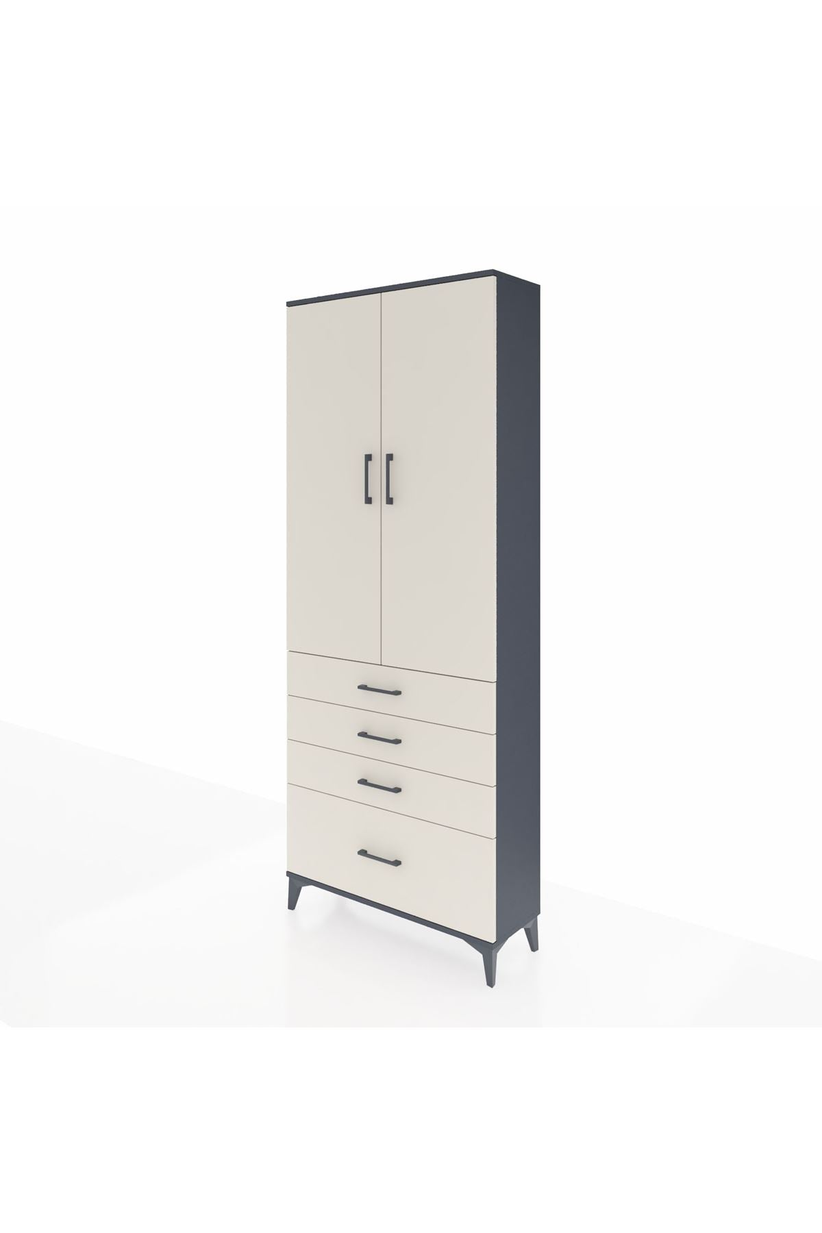 Arges Dolap 3 Raflı 4 Çekmeceli 2 Kapaklı 88x30x221 Antrasit-Aytaşı