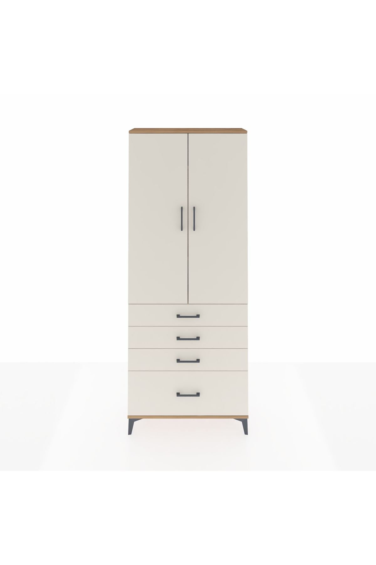 Arges Dolap 3 Raflı 4 Çekmeceli 2 Kapaklı 88x30x221 Çam-Aytaşı