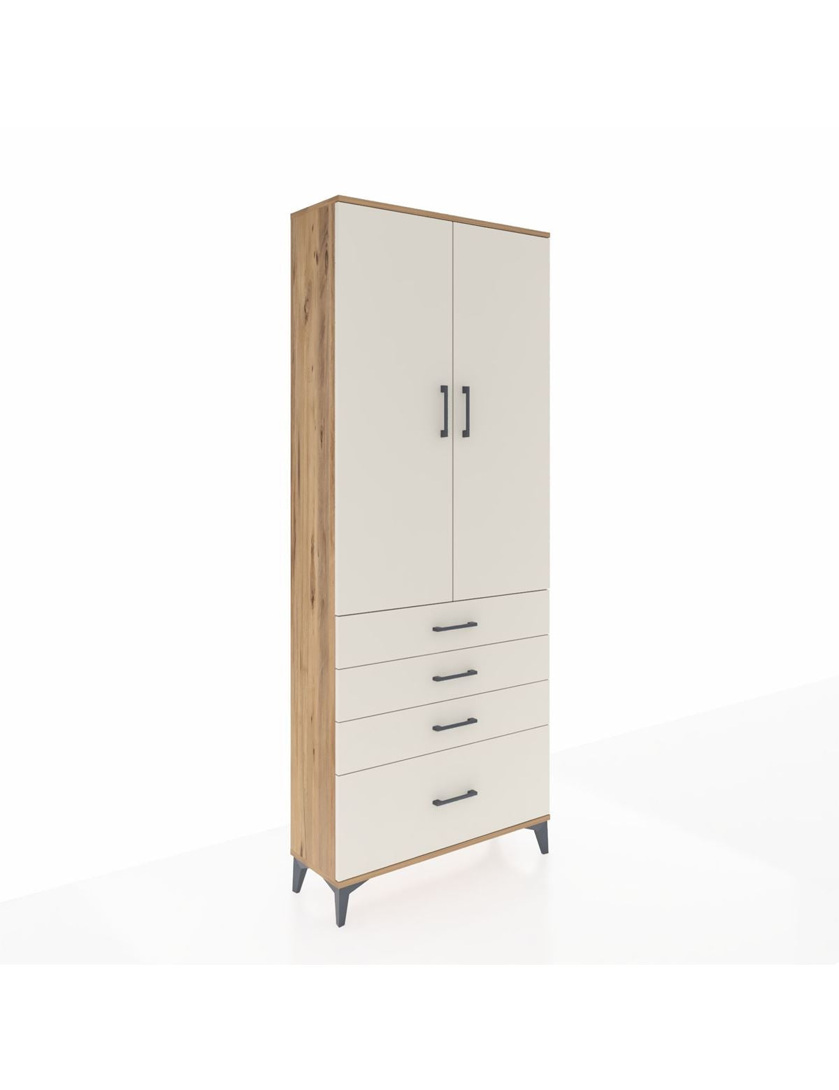 Arges Dolap 3 Raflı 4 Çekmeceli 2 Kapaklı 88x30x221 Çam-Aytaşı