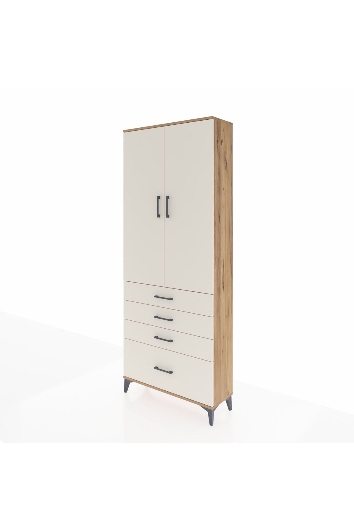 Arges Dolap 3 Raflı 4 Çekmeceli 2 Kapaklı 88x30x221 Çam-Aytaşı