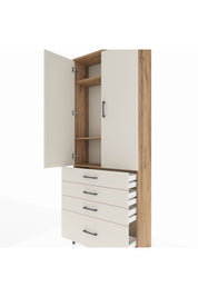 Arges Dolap 3 Raflı 4 Çekmeceli 2 Kapaklı 88x30x221 Çam-Aytaşı
