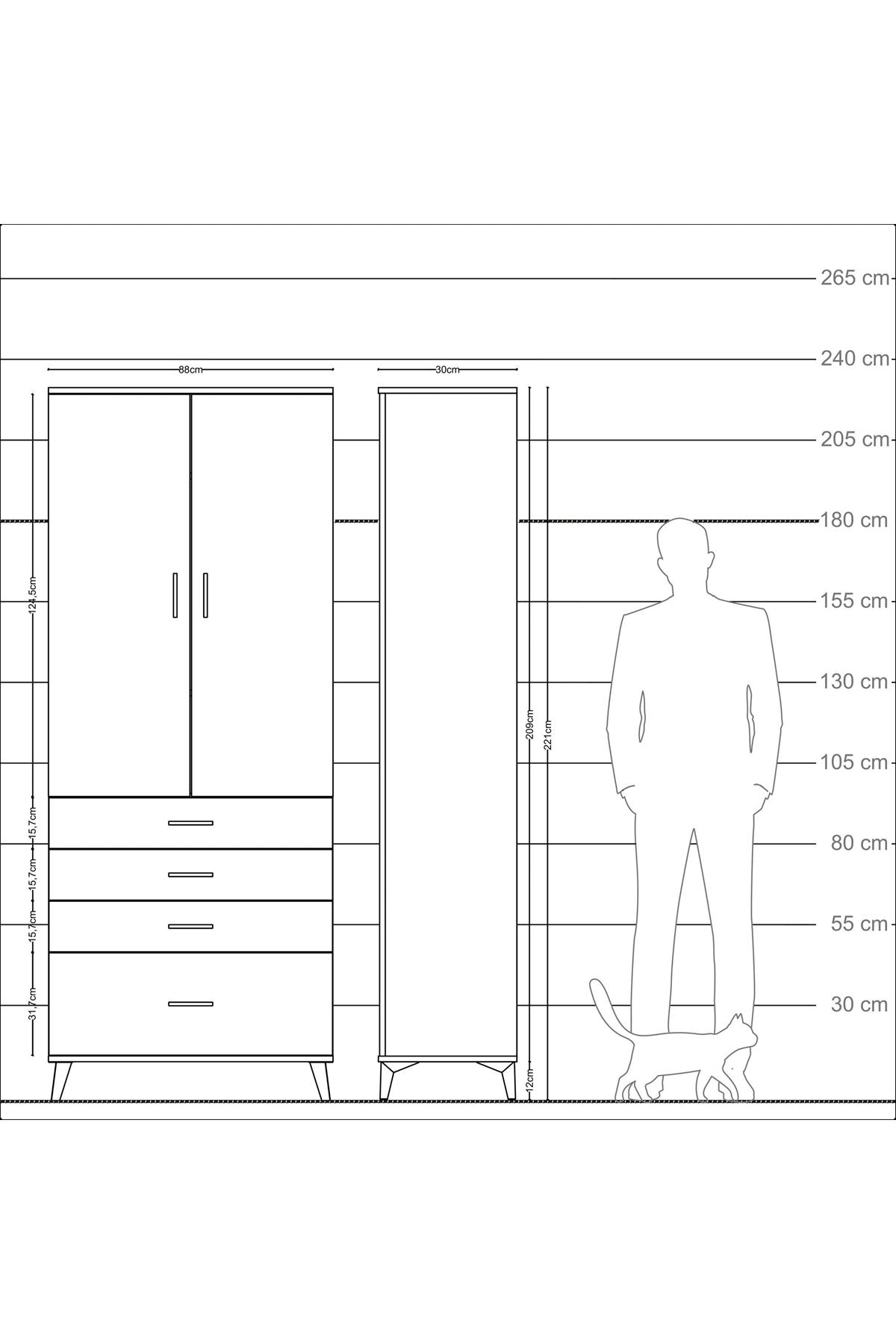 Arges Dolap 3 Raflı 4 Çekmeceli 2 Kapaklı 88x30x221 Çam-Antrasit
