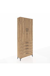 Arges Dolap 3 Raflı 4 Çekmeceli 2 Kapaklı 88x30x221 Çam-Çam