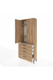Arges Dolap 3 Raflı 4 Çekmeceli 2 Kapaklı 88x30x221 Çam-Çam