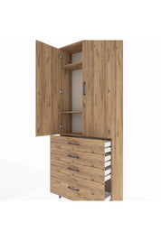 Arges Dolap 3 Raflı 4 Çekmeceli 2 Kapaklı 88x30x221 Çam-Çam