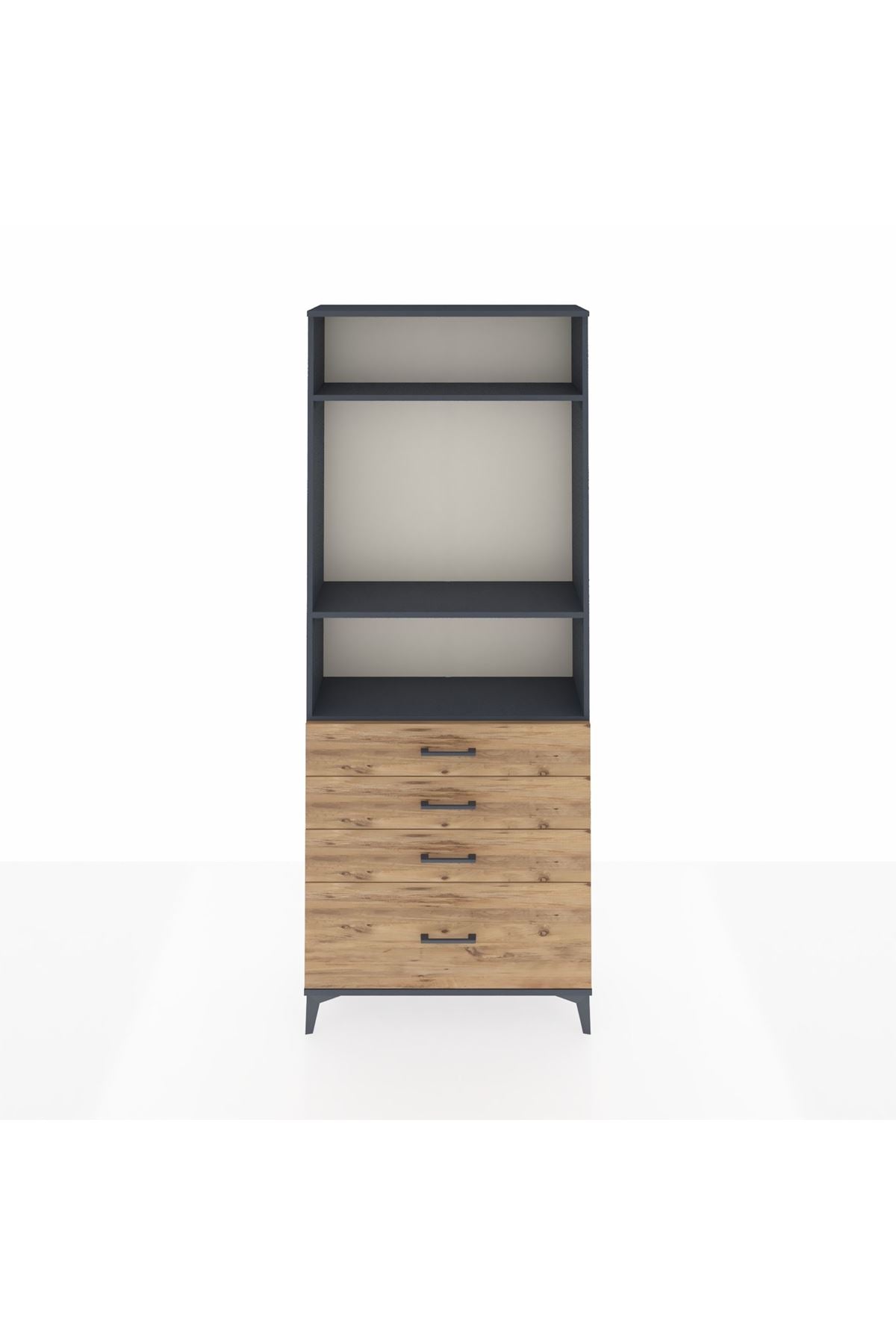 Arges Dolap 3 Raflı 4 Çekmeceli 88x30x221 Antrasit-Çam