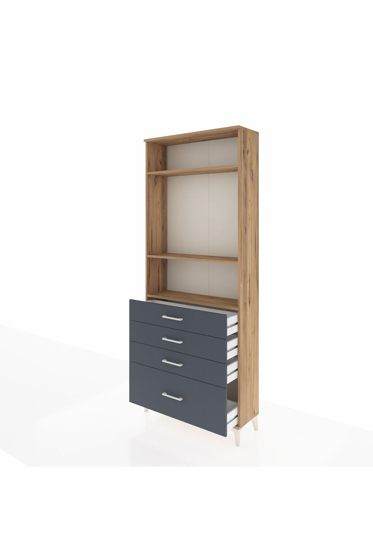 Arges Dolap 3 Raflı 4 Çekmeceli 88x30x221 Çam-Antrasit