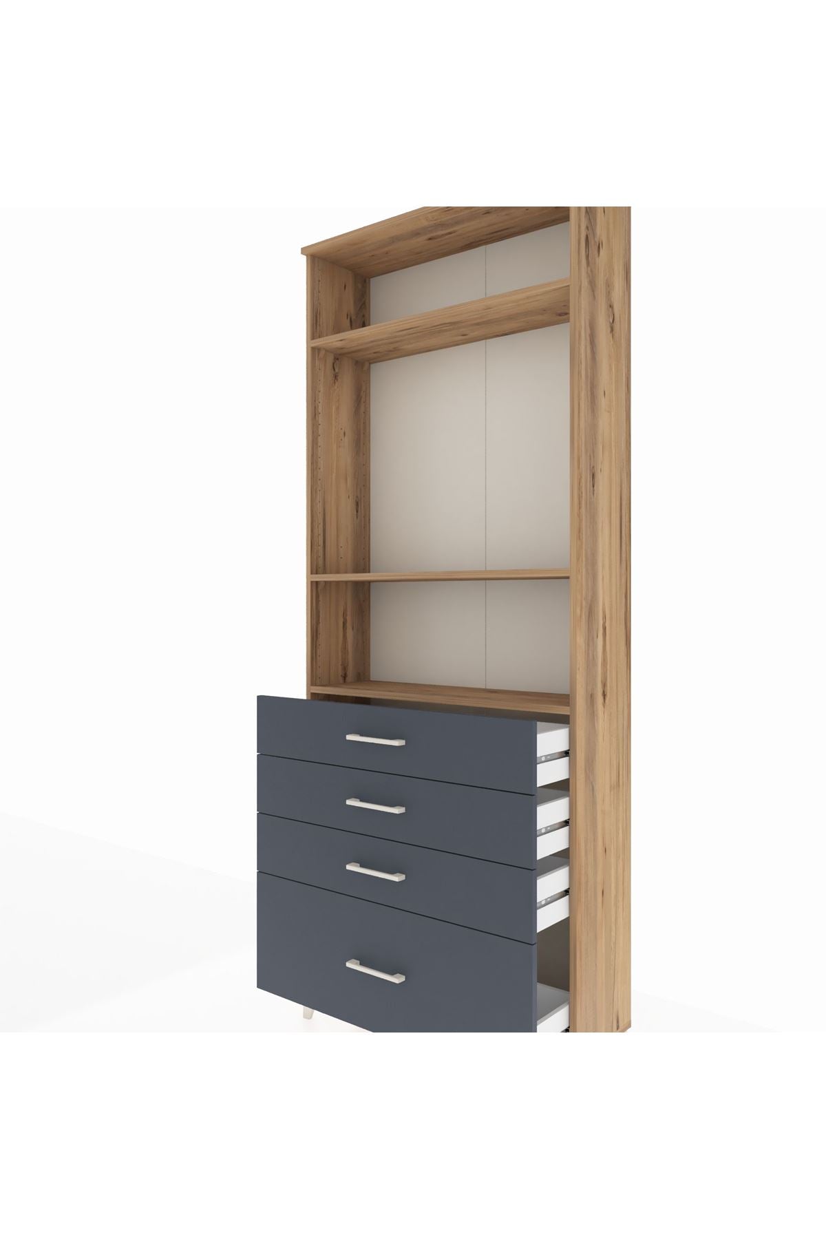 Arges Dolap 3 Raflı 4 Çekmeceli 88x30x221 Çam-Antrasit