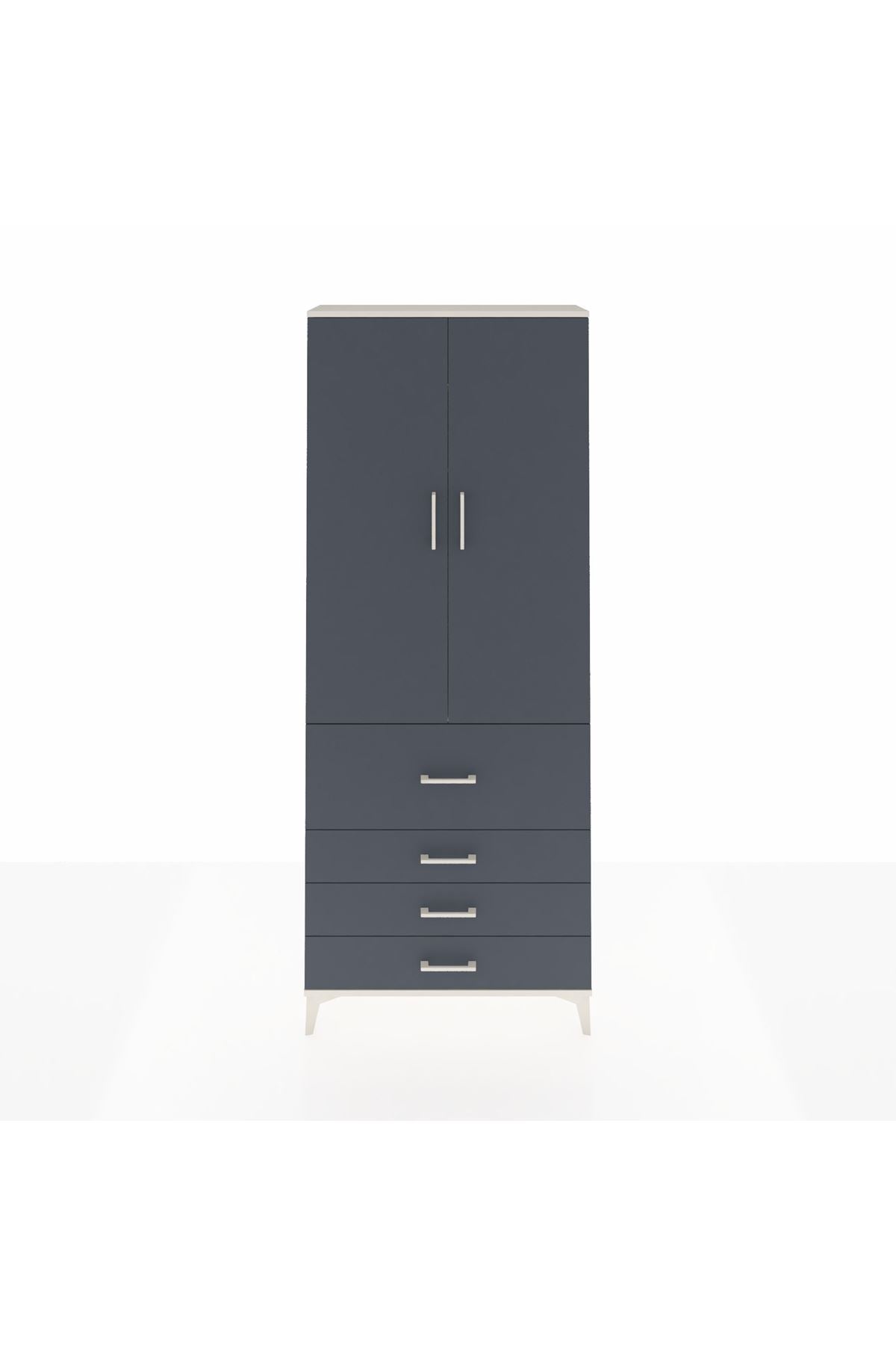 Arges Dolap 2 Raflı 4 Çekmeceli Tek Askılı 88x30x221 Aytaşı-Antrasit