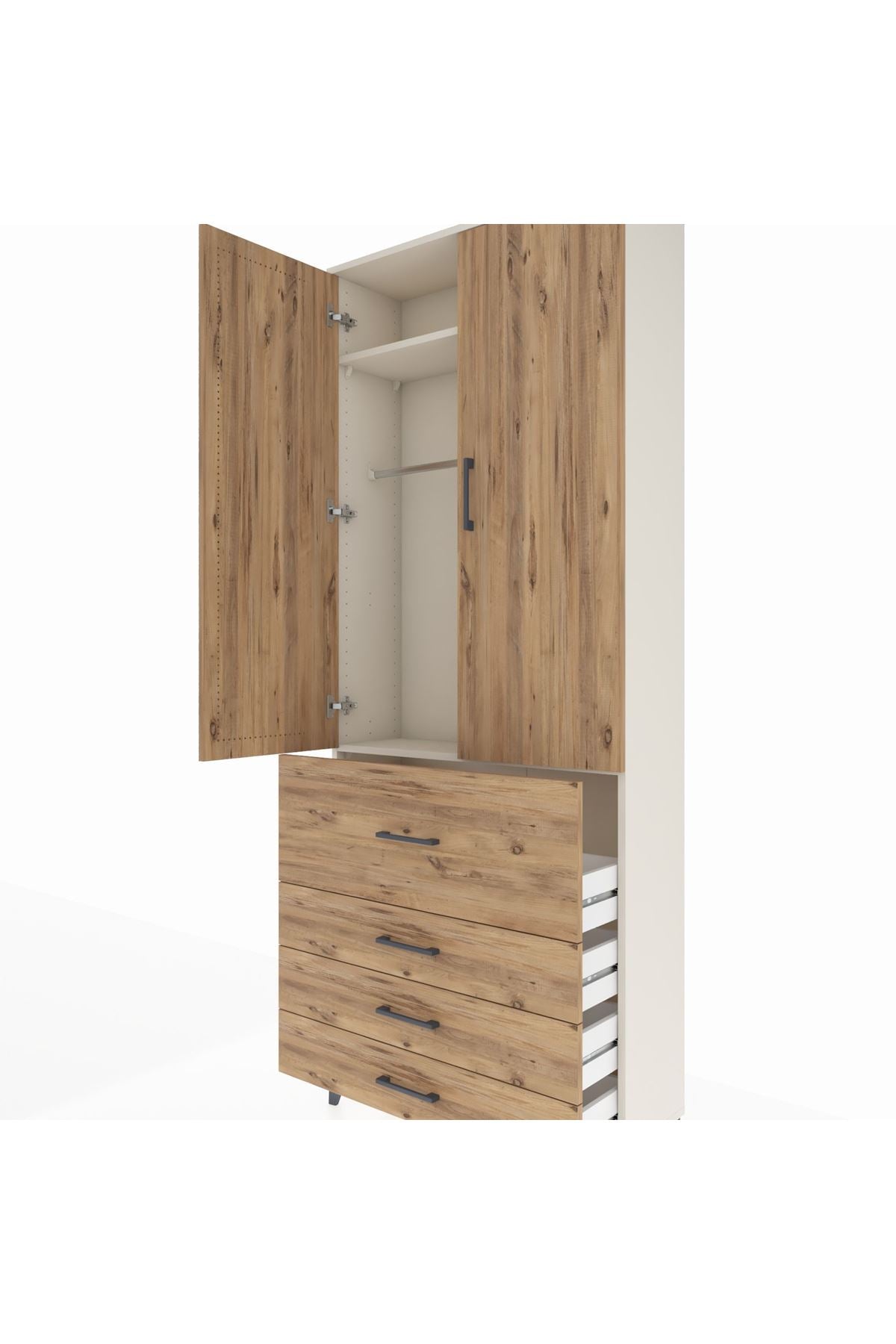 Arges Dolap 2 Raflı 4 Çekmeceli Tek Askılı 88x30x221 Aytaşı-Çam