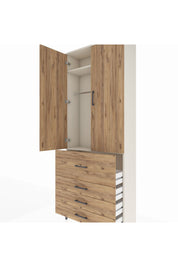 Arges Dolap 2 Raflı 4 Çekmeceli Tek Askılı 88x30x221 Aytaşı-Çam