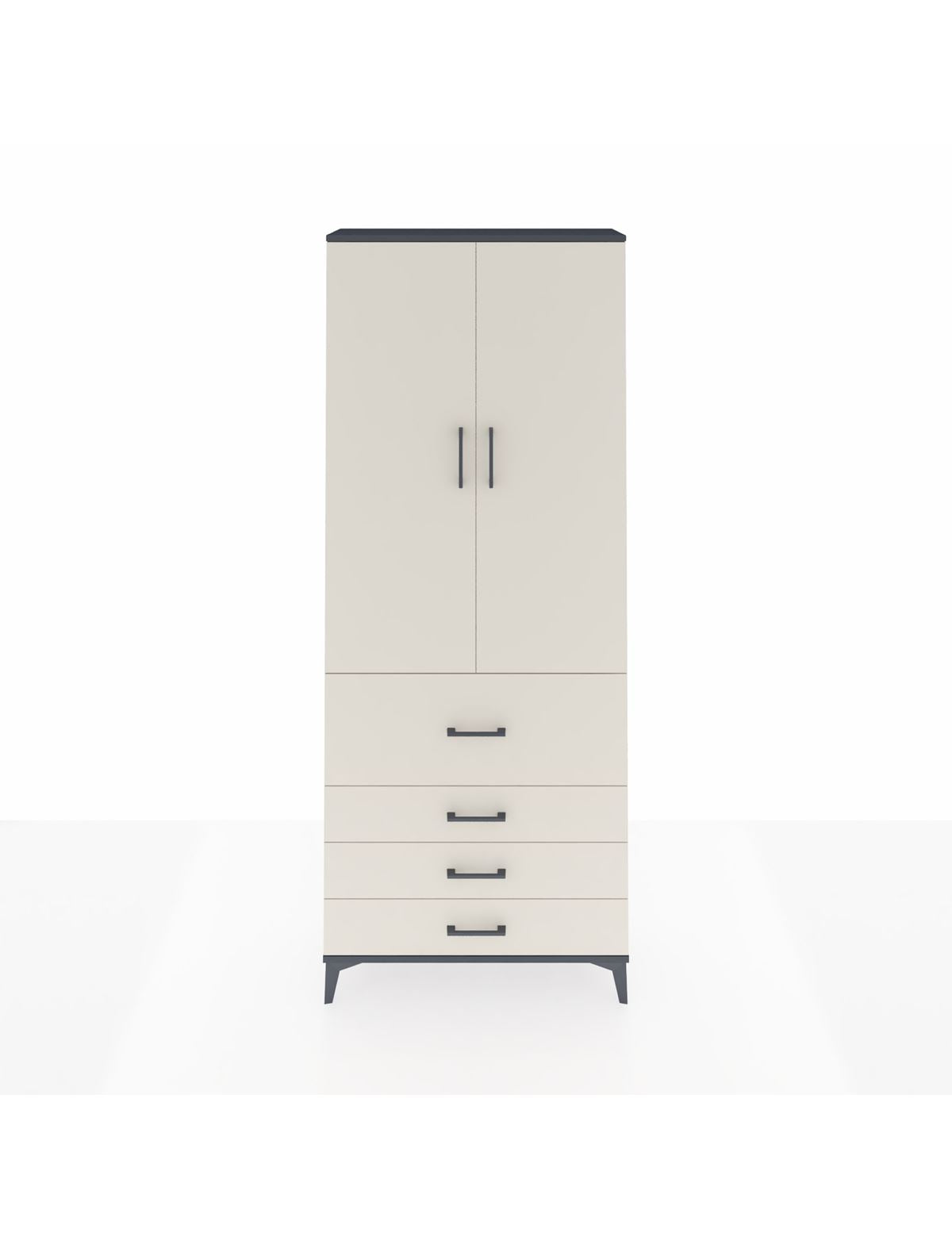 Arges Dolap 2 Raflı 4 Çekmeceli Tek Askılı 88x30x221 Antrasit-Aytaşı