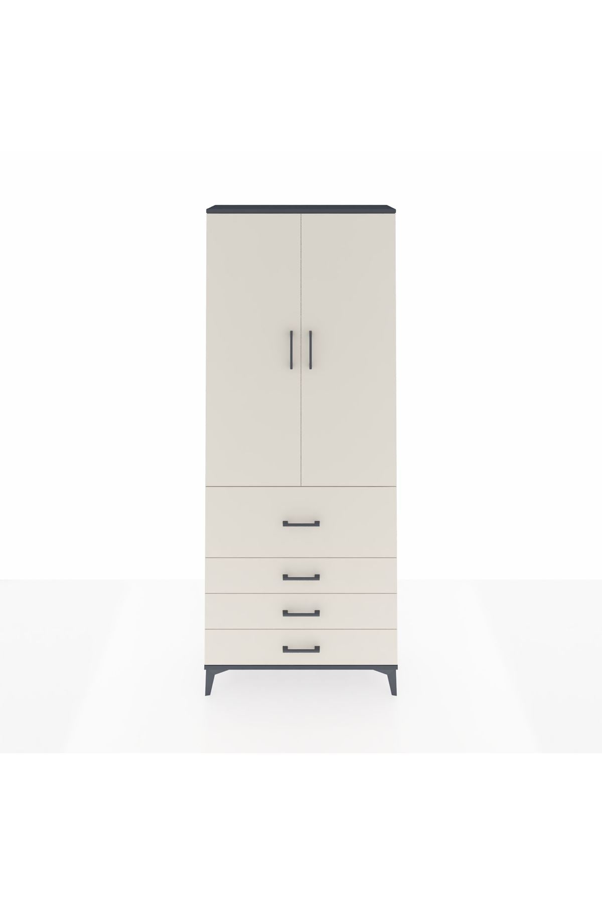 Arges Dolap 2 Raflı 4 Çekmeceli Tek Askılı 88x30x221 Antrasit-Aytaşı