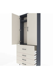 Arges Dolap 2 Raflı 4 Çekmeceli Tek Askılı 88x30x221 Antrasit-Aytaşı