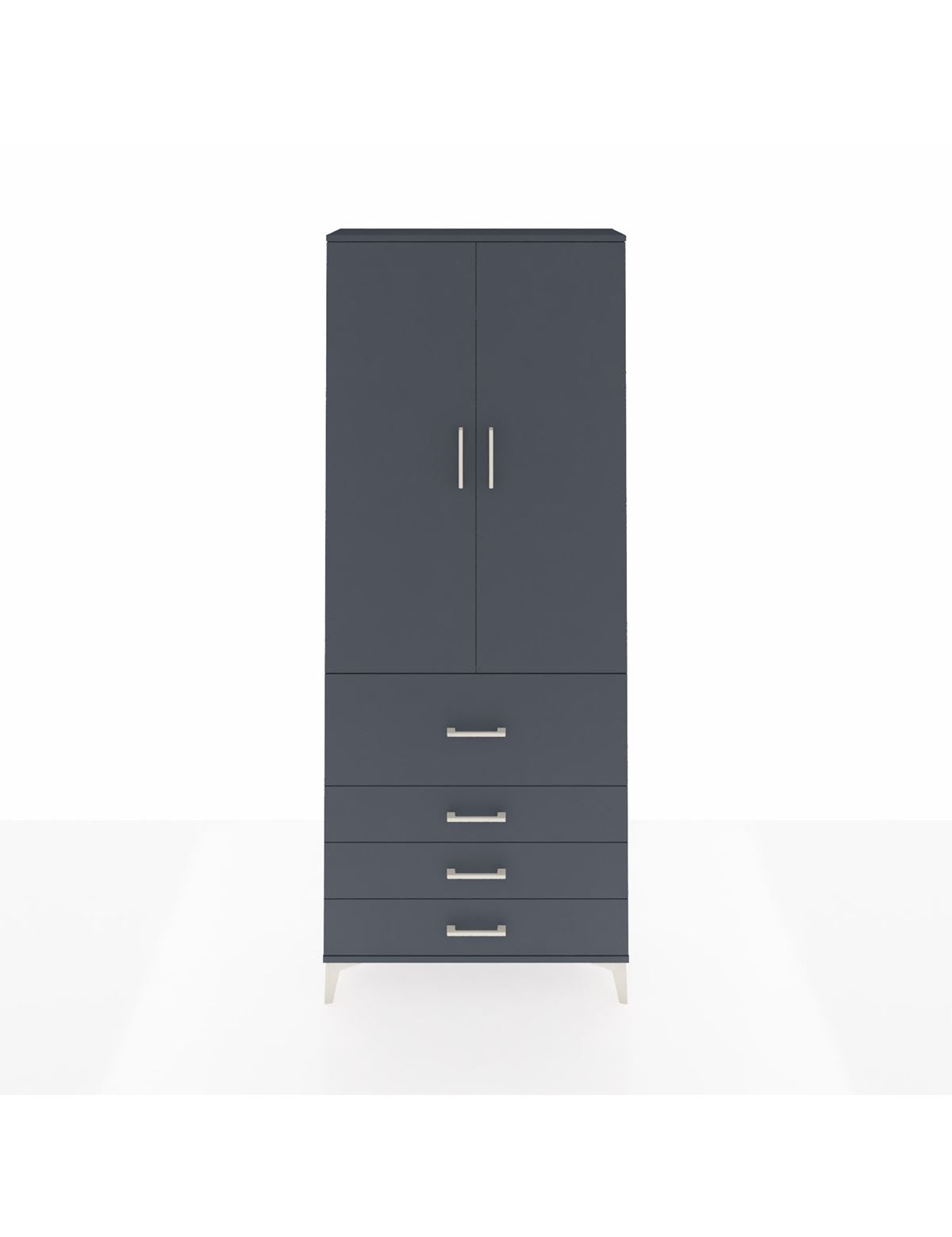 Arges Dolap 2 Raflı 4 Çekmeceli Tek Askılı 88x30x221 Antrasit-Antrasit