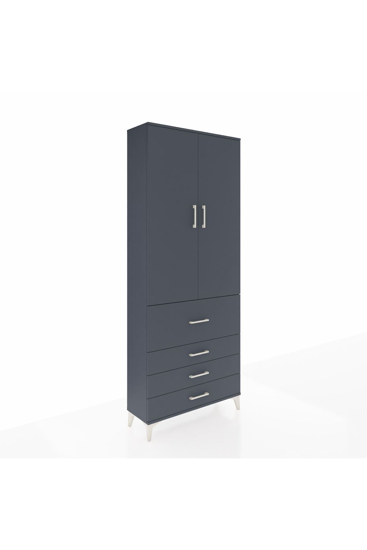 Arges Dolap 2 Raflı 4 Çekmeceli Tek Askılı 88x30x221 Antrasit-Antrasit